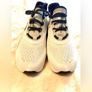 On (cloudmonster) Running Black and White Athletic Shoes